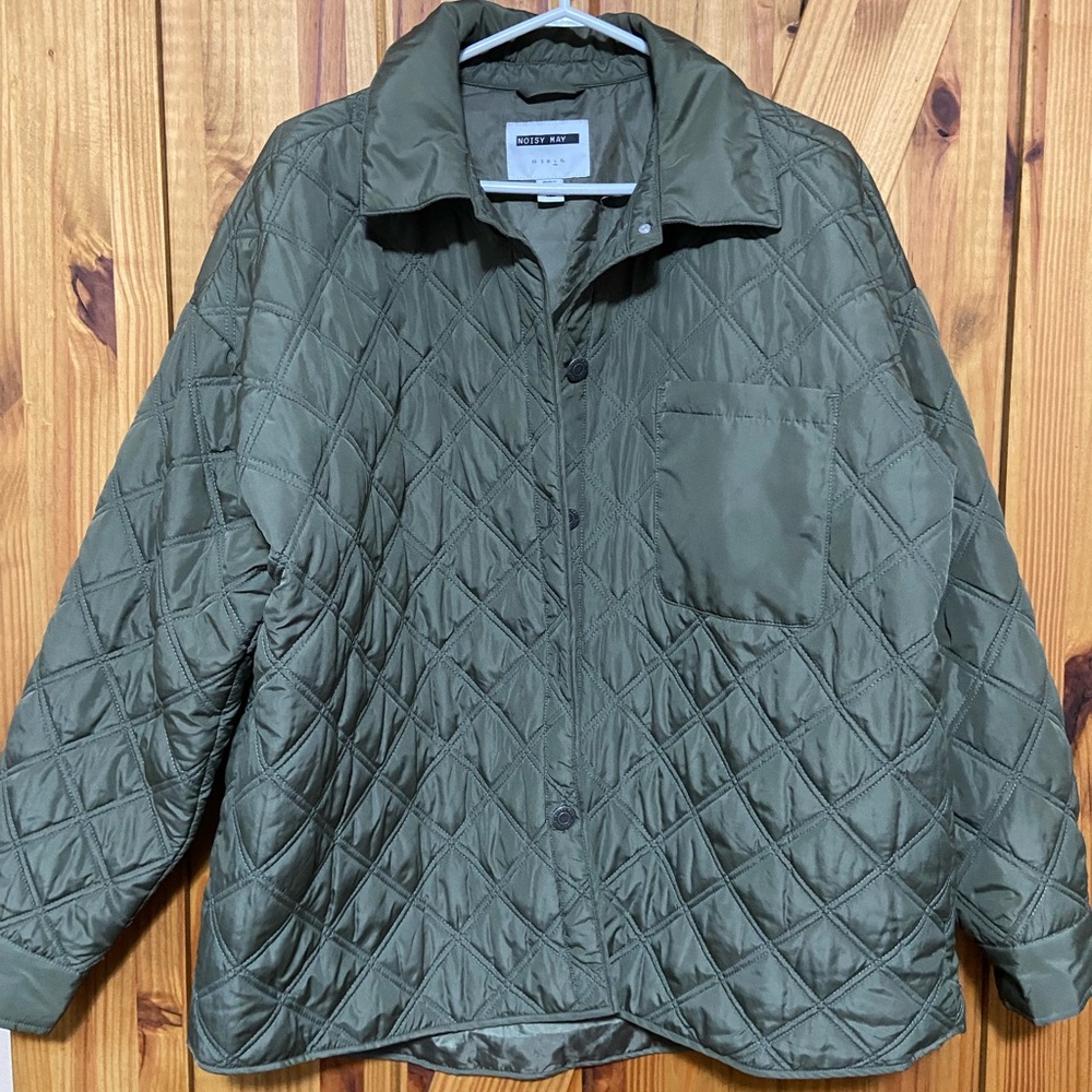 Noisy May Khaki Outerwear lightweight puffer jacket size large